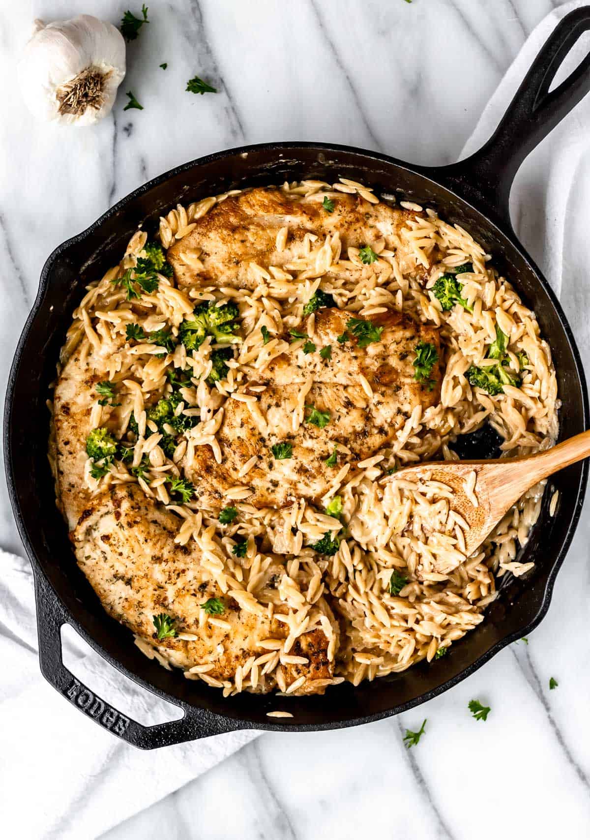creamy parmesan chicken & orzo comforting one pan dinner recipe