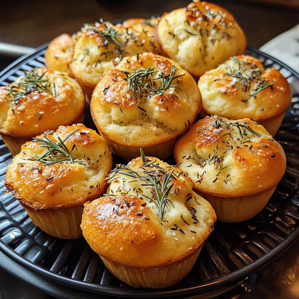 golden crust garlic rosemary focaccia muffins — savory herb infused bread bites