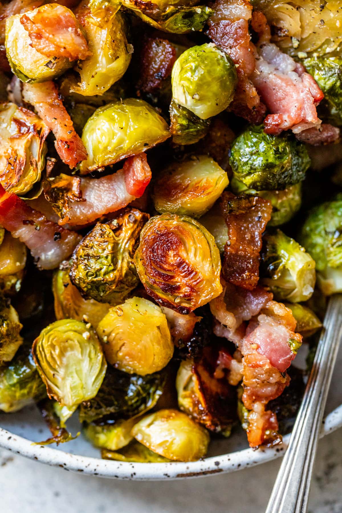 bacon maple brussels sprouts hash — sweet & savory veggie skillet