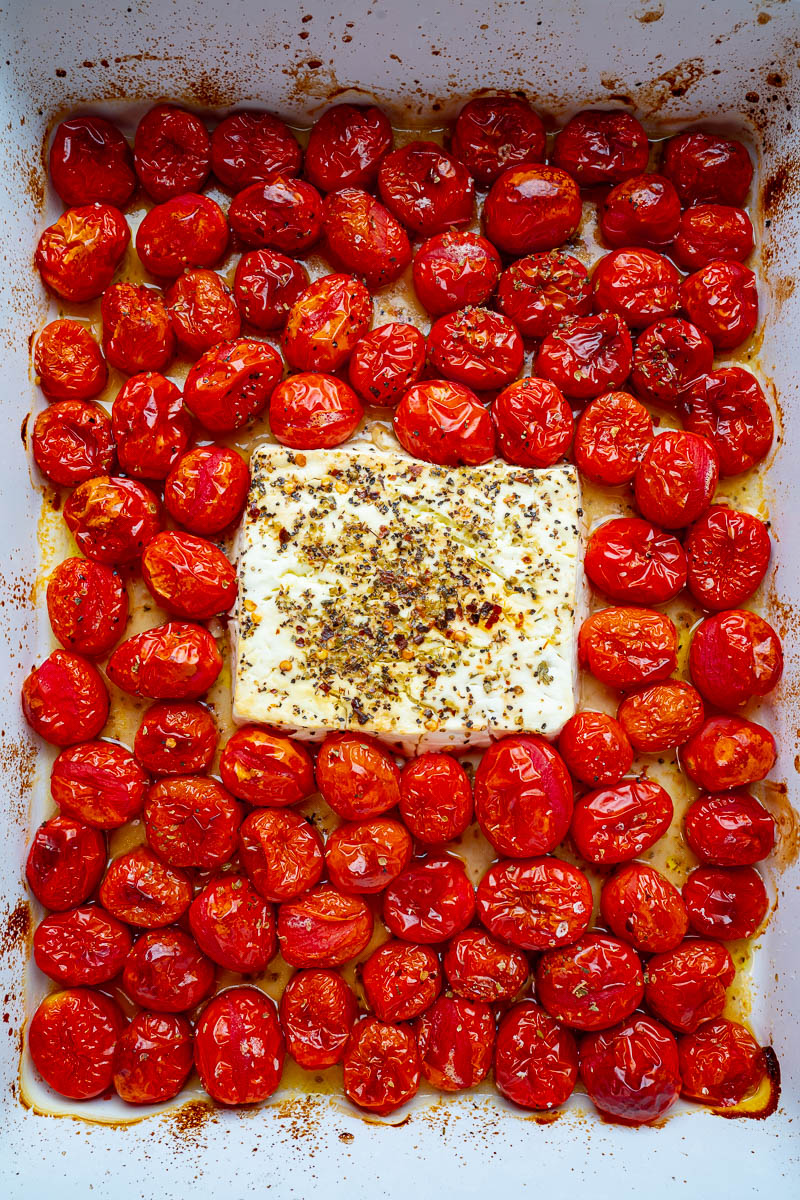 baked feta tomato pasta — viral tiktok one dish dinner