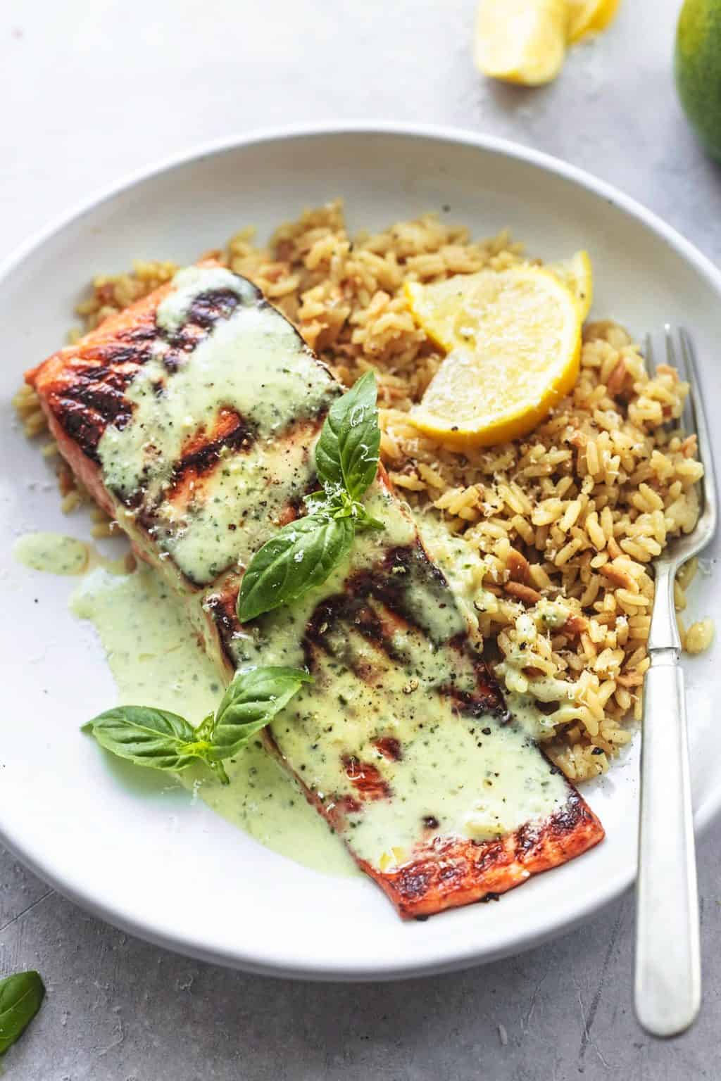 baked salmon with pesto cream sauce — elegant & effortless seafood dinner