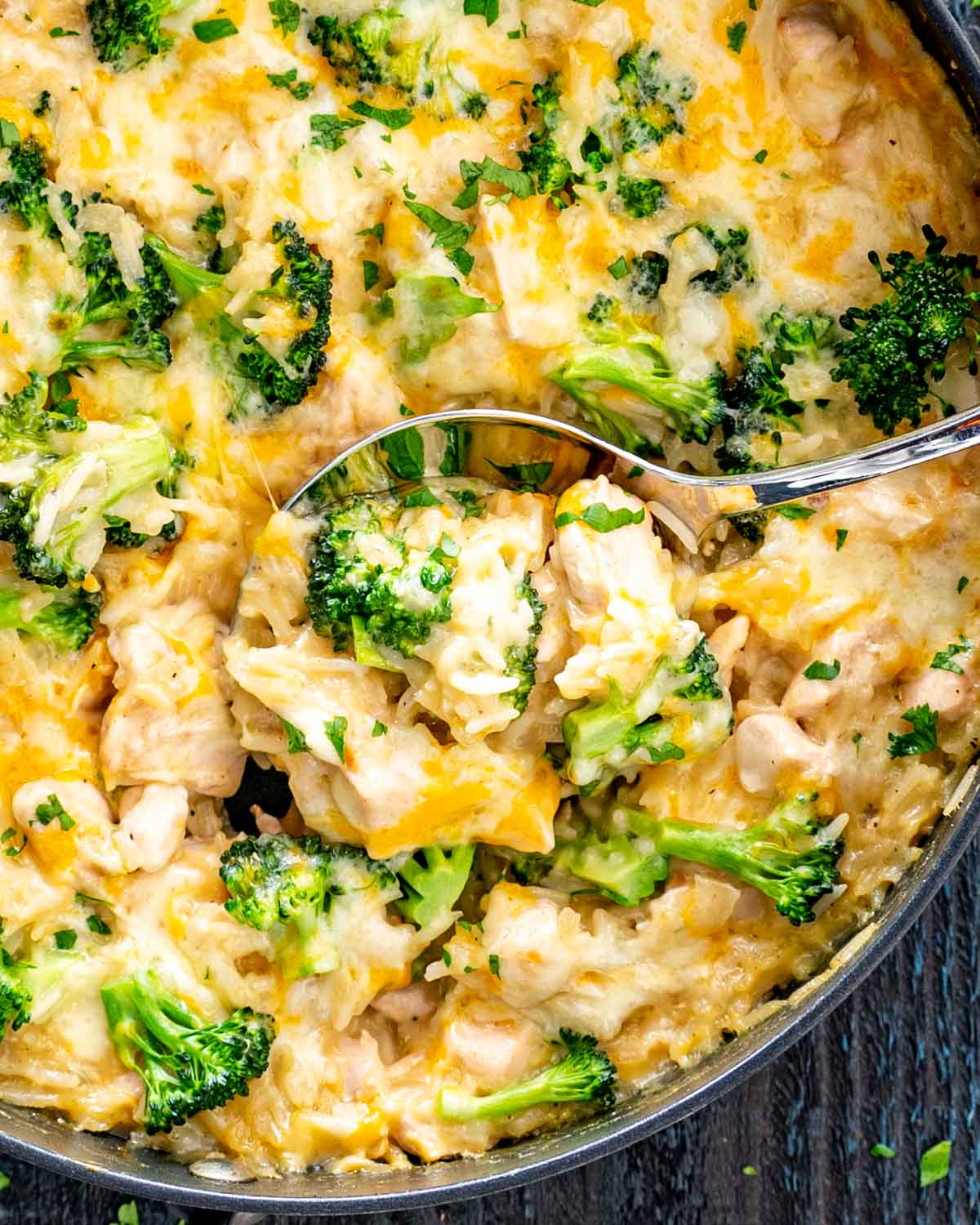 cheesy chicken, broccoli & rice casserole — a cozy, one pan classic