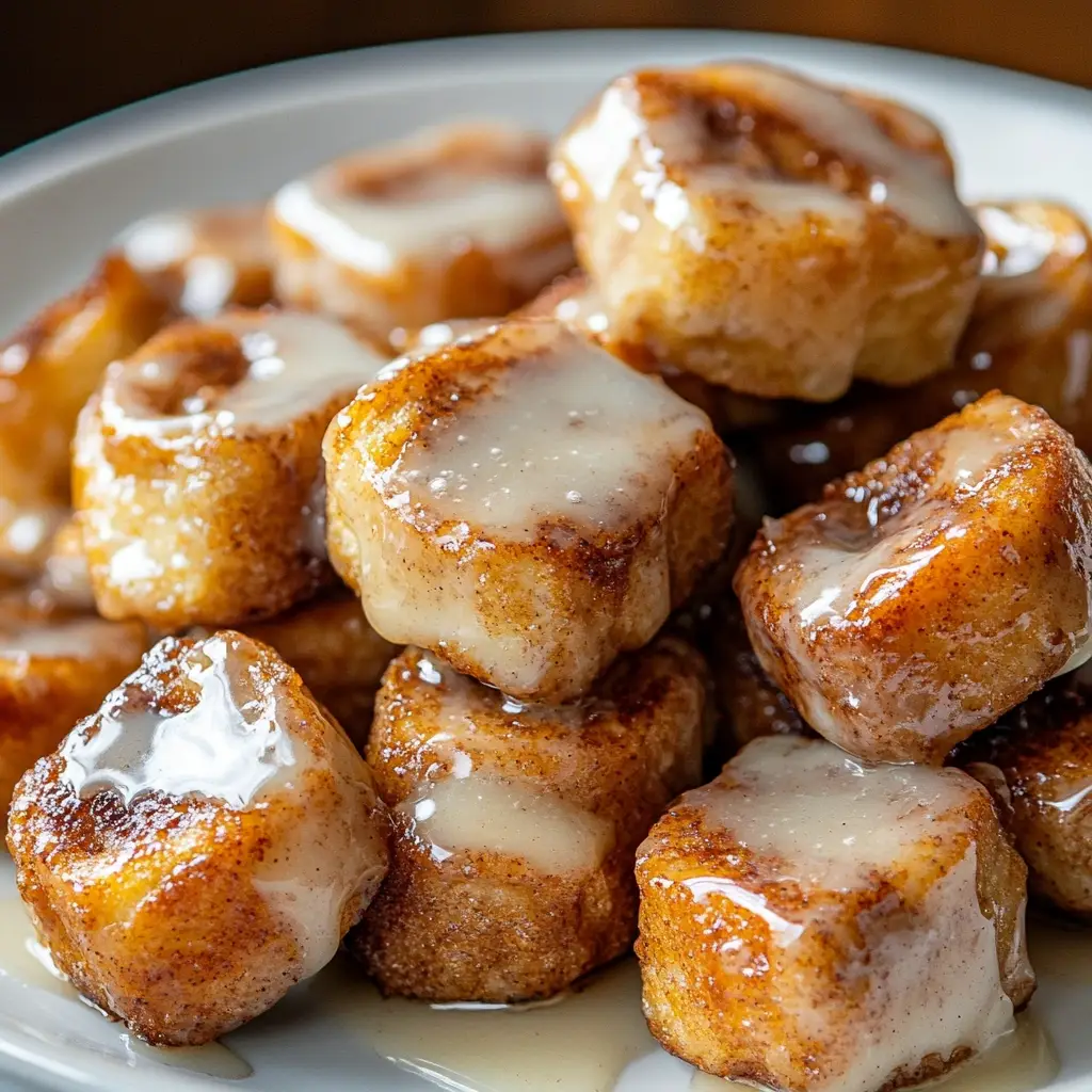 cinnamon roll french toast bites — soft, sweet & drizzled with icing