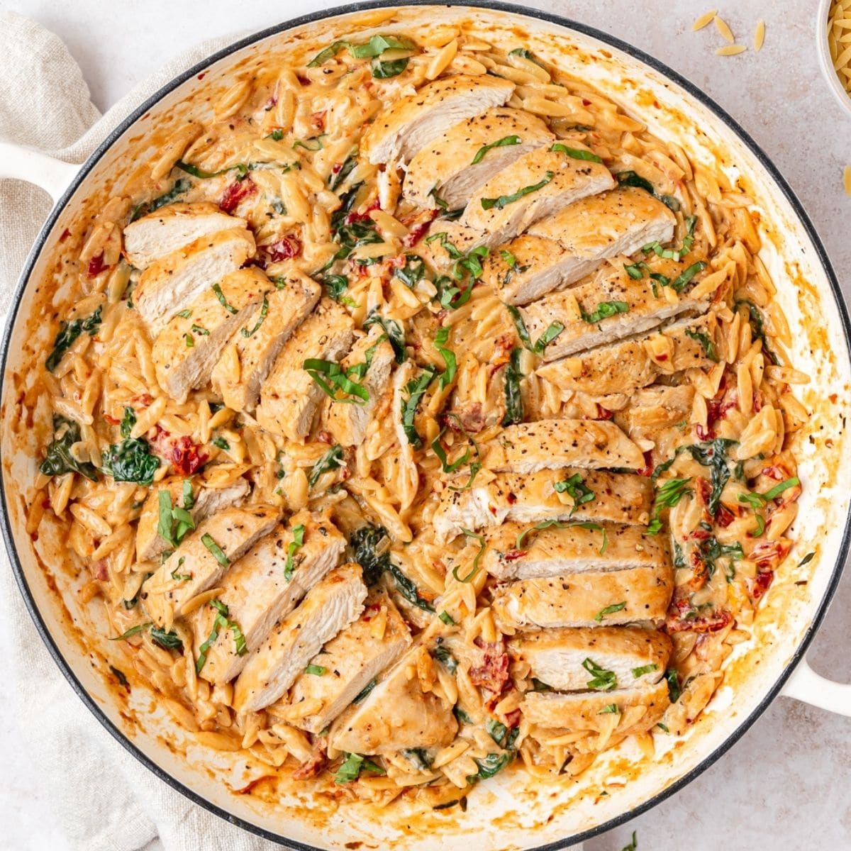 creamy tuscan chicken orzo — easy, cheesy & full of comfort
