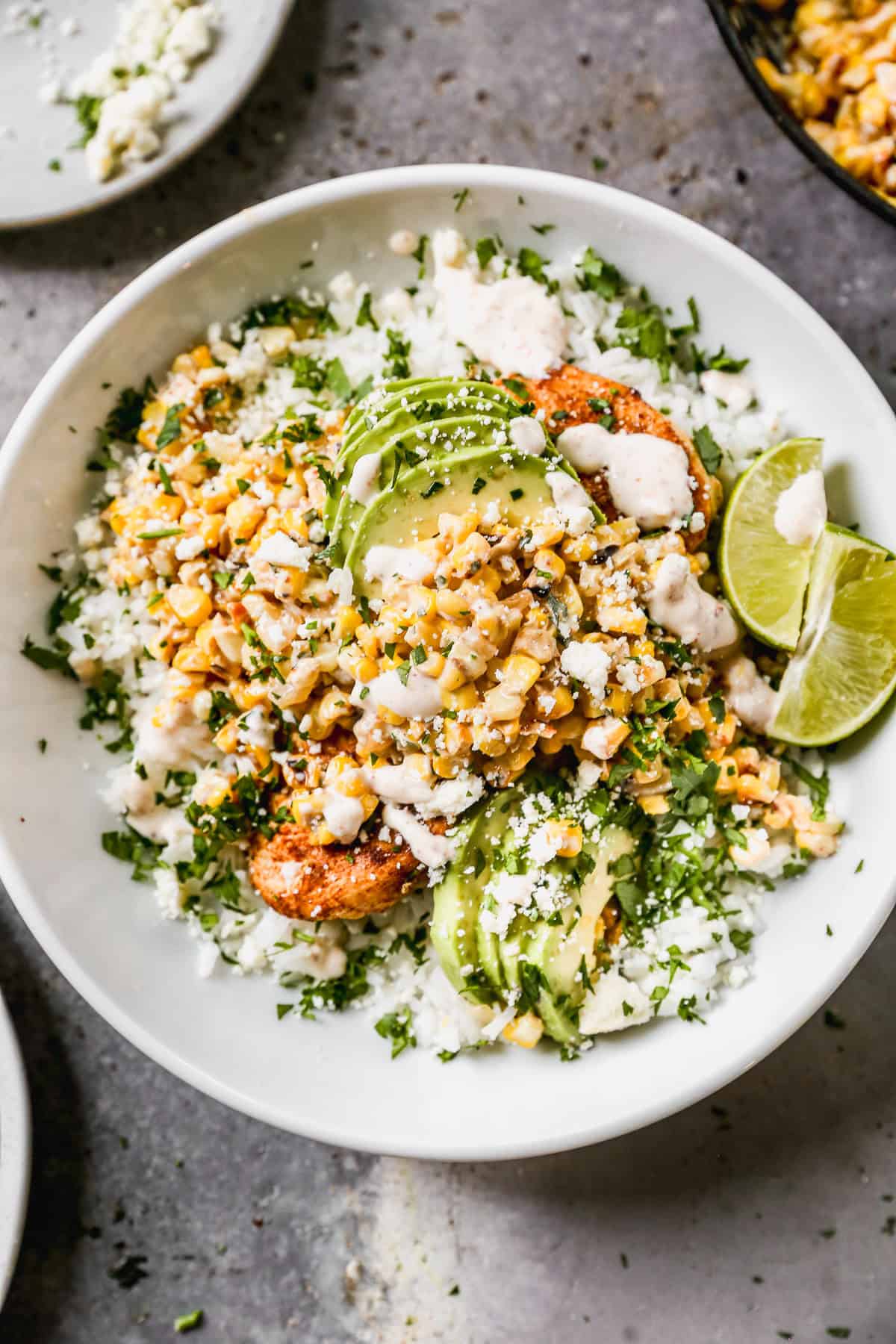 flavor packed street corn chicken rice bowl — hearty, zesty & ready in minutes
