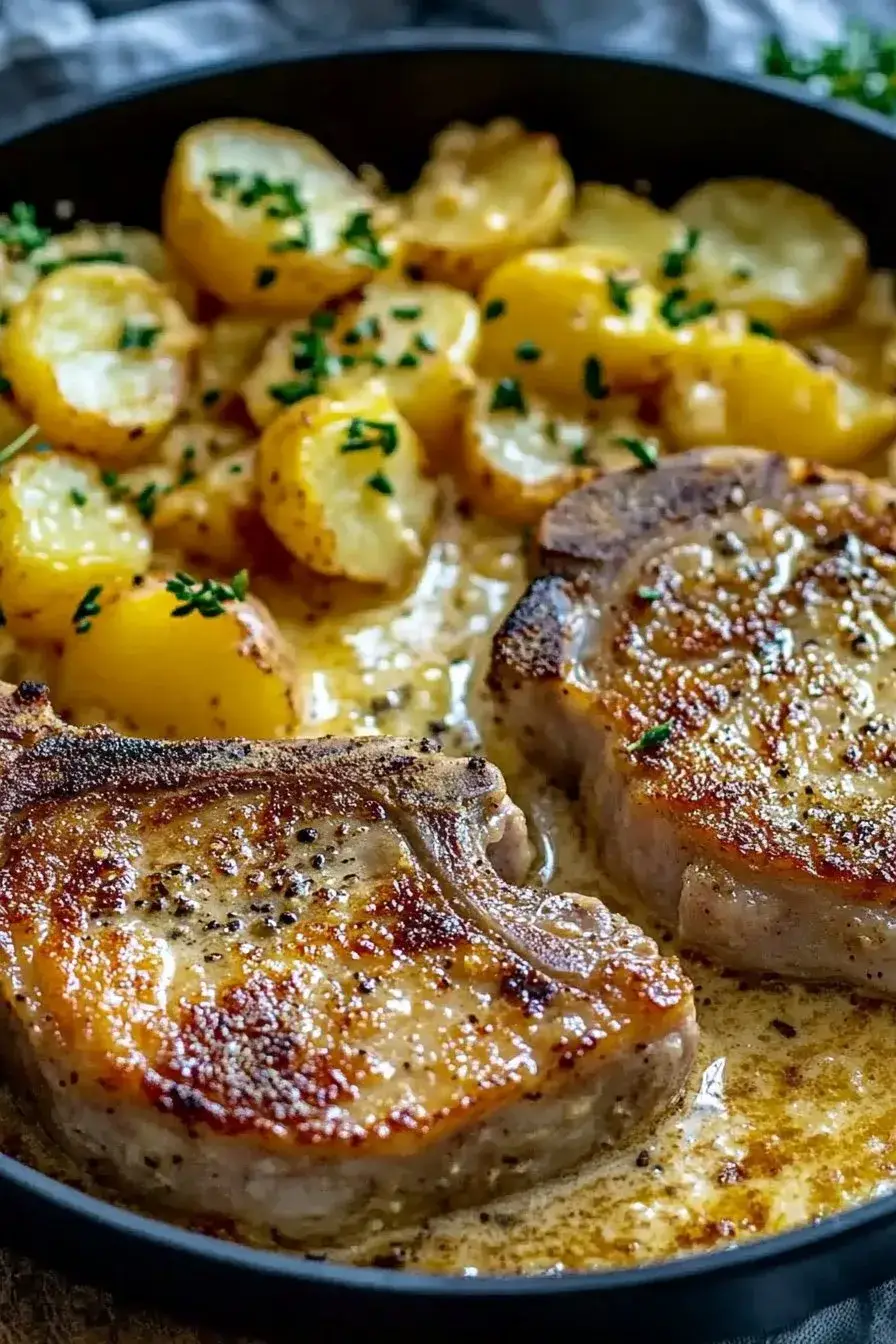 garlic butter pork chops & cheesy potato bake — cozy dinner comfort