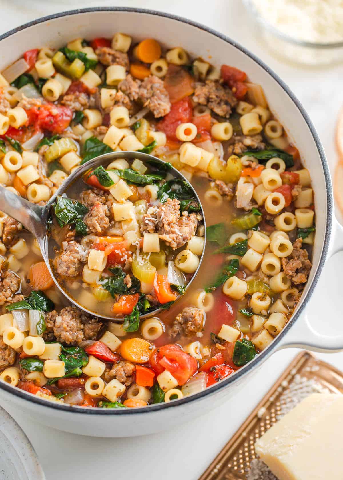 italian sausage pasta soup — a warm, comforting bowl of flavor