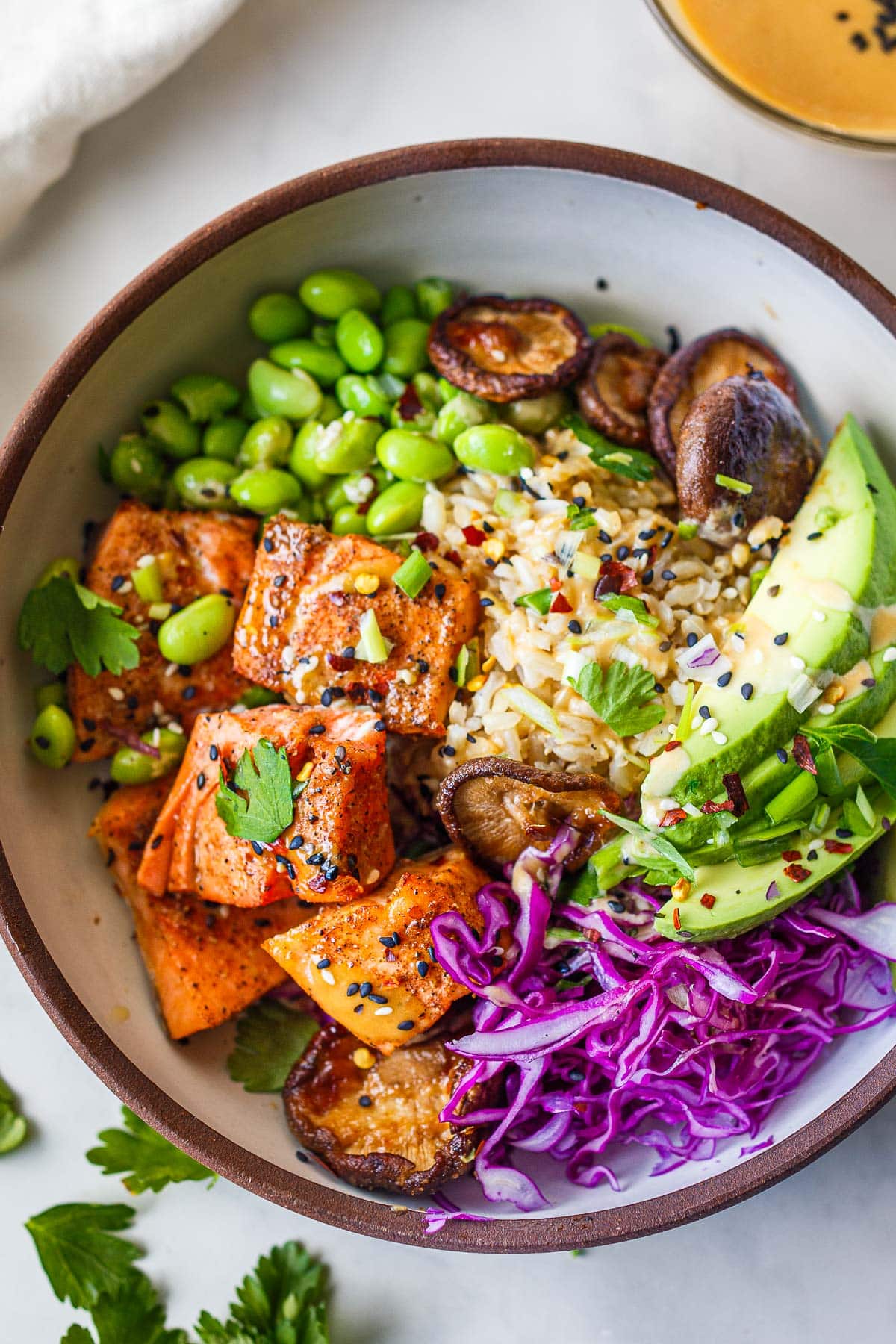 miso maple salmon bowls — rainbow veggies & flavor packed protein