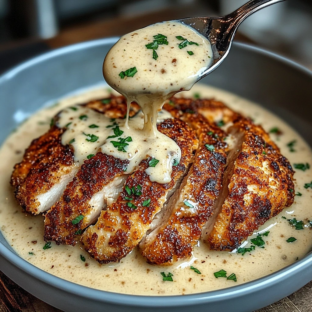 parmesan crusted chicken with creamy garlic sauce — crispy, rich & irresistible