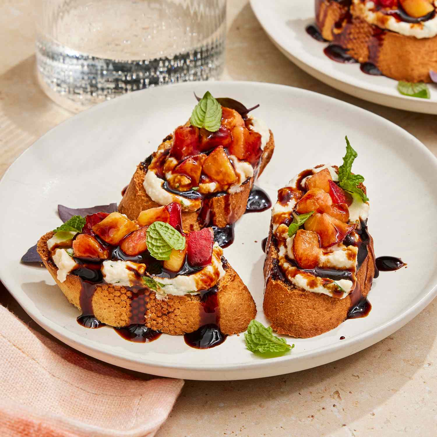 peach bruschetta — sweet creamy toasts drizzled with honey & herbs