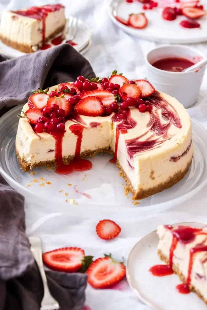 strawberry swirl cheesecake — a creamy, fruity delight