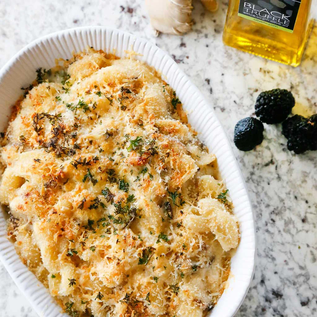 baked mac & cheese with truffle breadcrumbs — decadent comfort food
