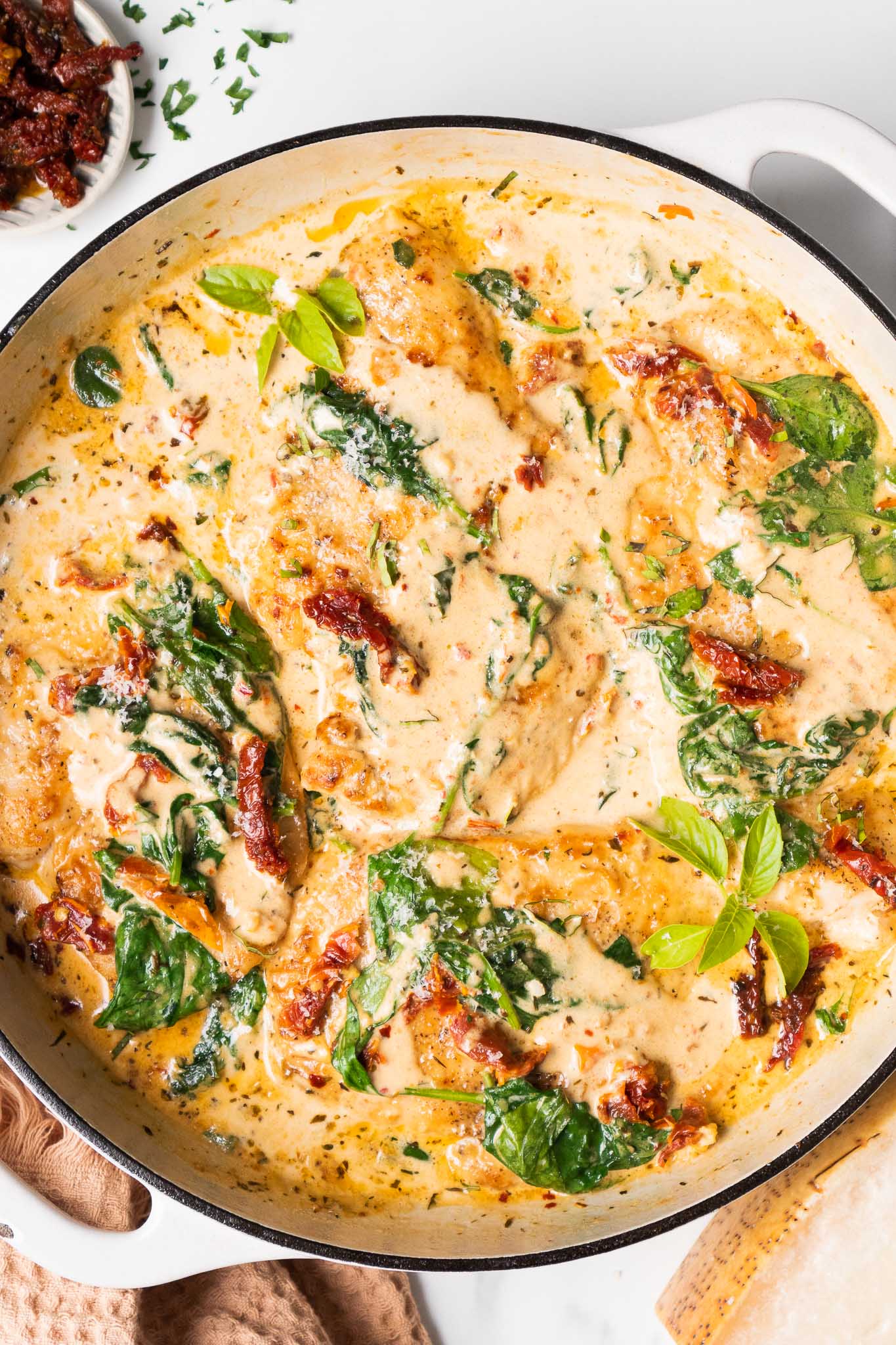 creamy sun dried tomato chicken with spinach — rich, savory & one pan dinner