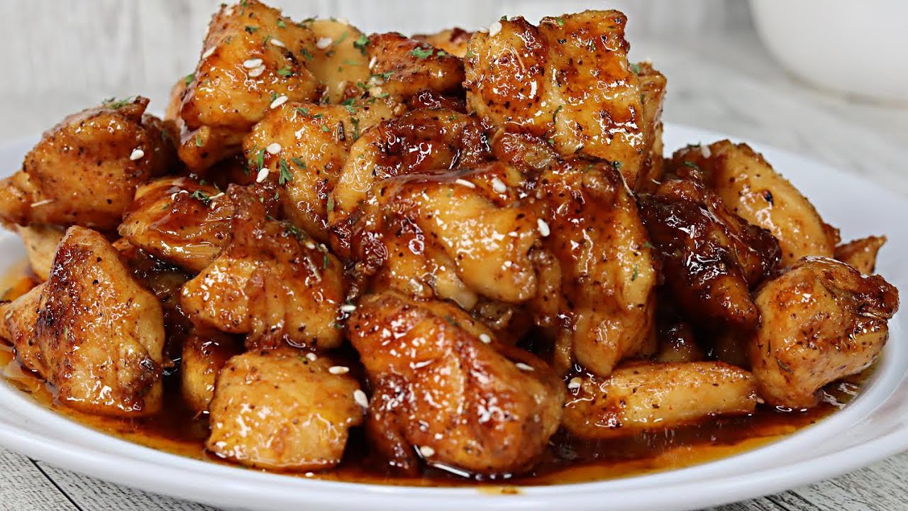 honey butter garlic chicken bites — sticky, savoury & super quick