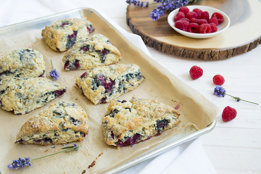 raspberry & lavender scones — sweet honey glaze, berries & floral notes