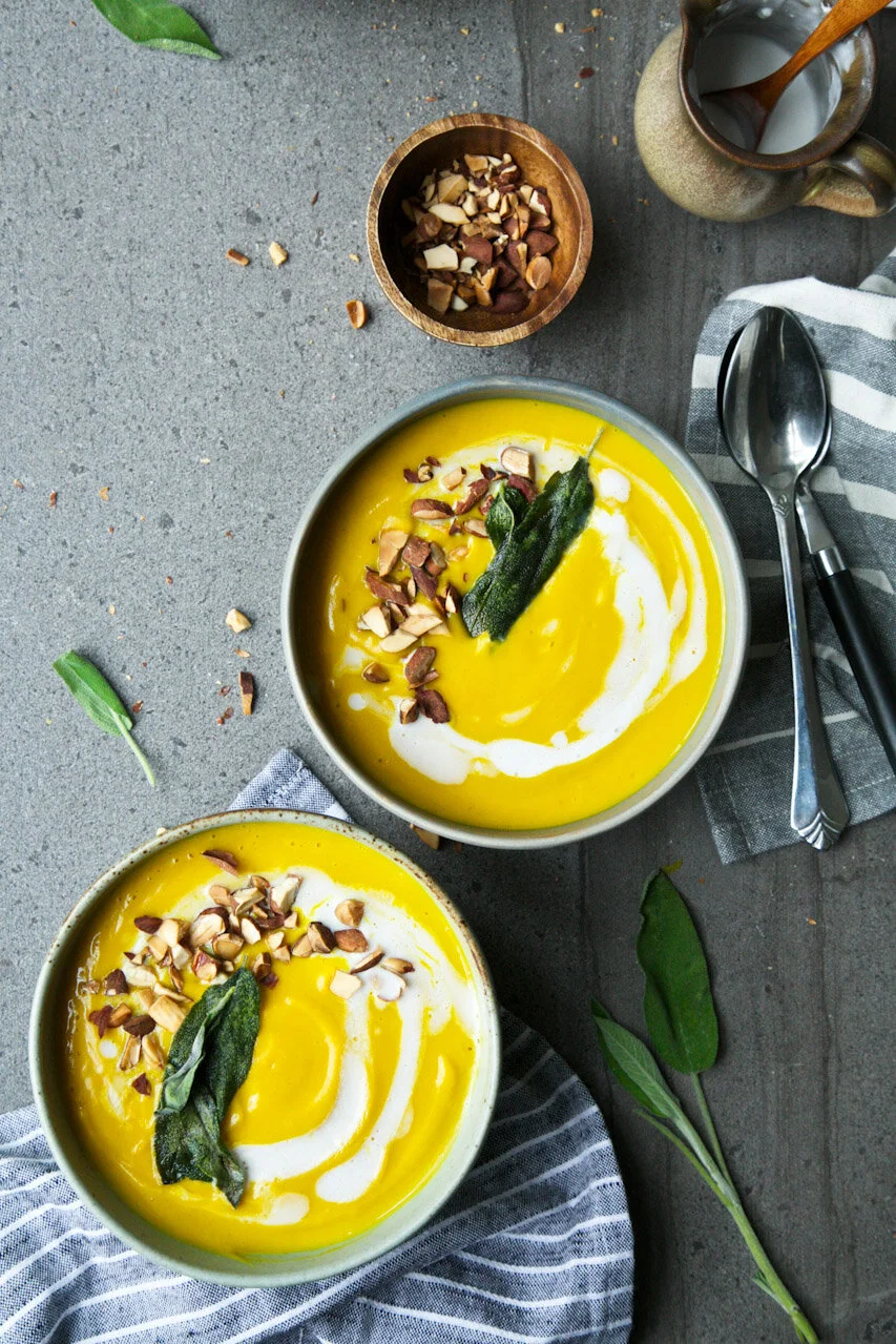 roasted butternut squash soup with crispy sage — cozy fall comfort in a bowl
