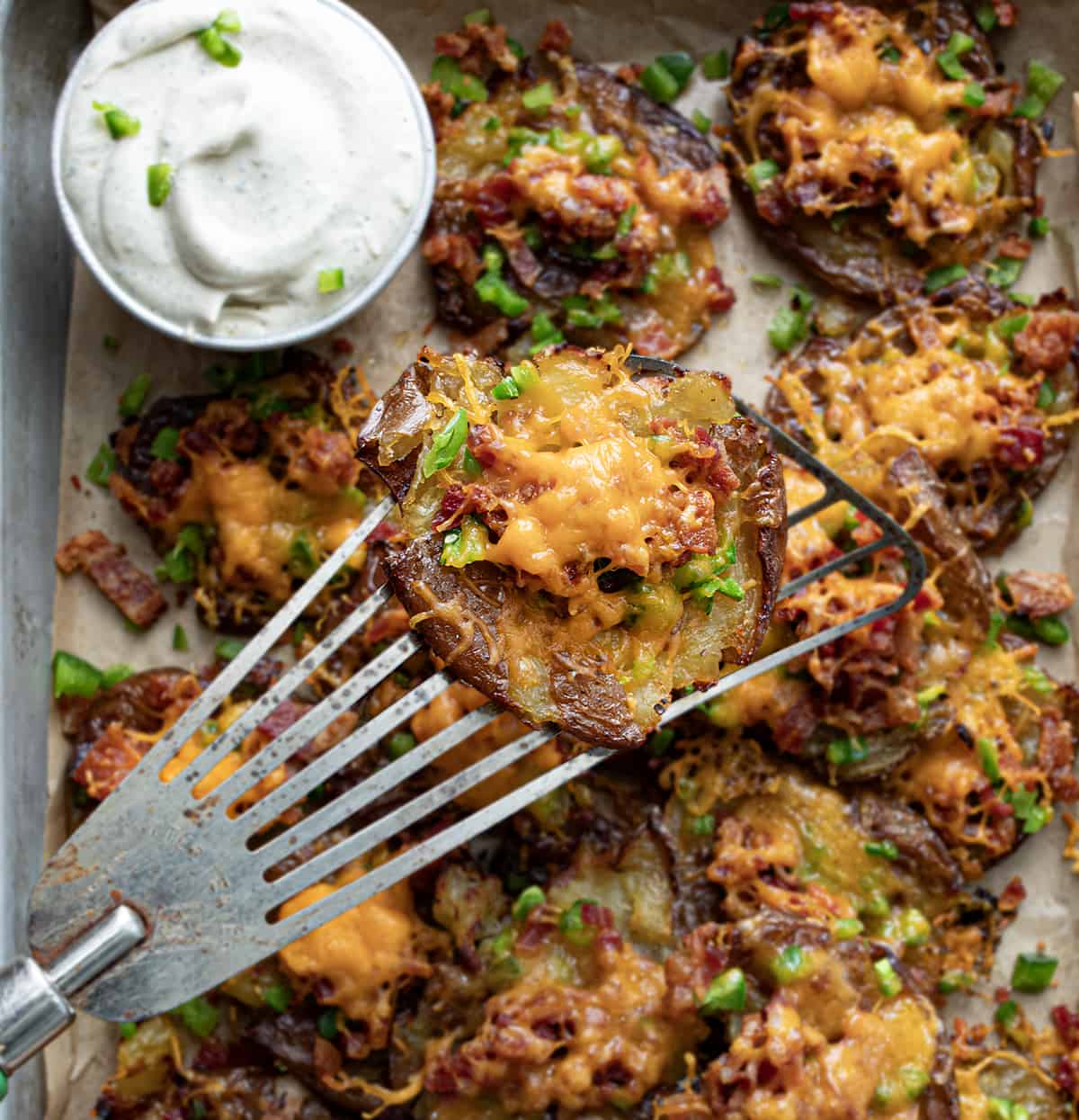 smashed potato nachos with cheddar & jalapeños — crispy, cheesy & spicy good